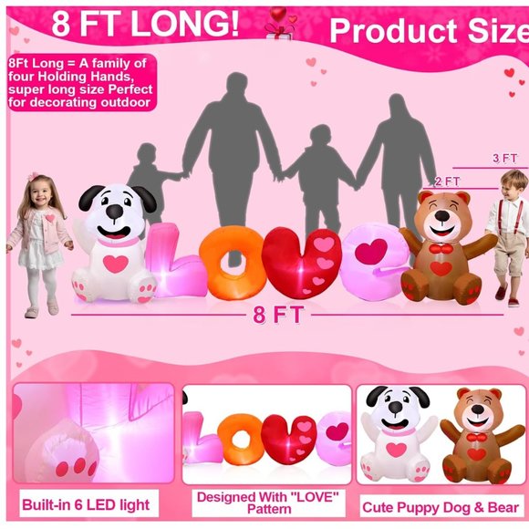 8 Foot Long Valentines Day Inflatable Love Letter Outdoor , Indoor Decoration - Picture 2 of 4